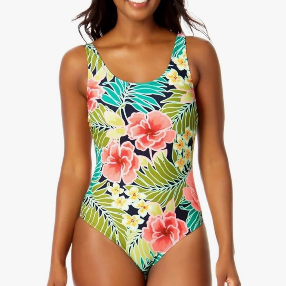 Hurley Floral One Piece Swimsuit Back Cutout UPF 50+ Tropical Size Large